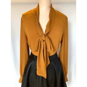 Mustard Pussy Bow Blouse